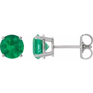 Platinum 8 mm Lab-Grown Emerald Earrings