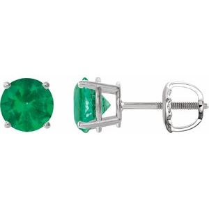14K White Gold 6 mm Lab-Grown Emerald Earrings