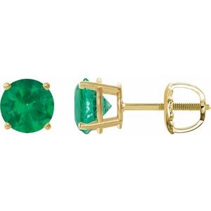 14K Yellow Gold 7 mm Lab-Grown Emerald Earrings
