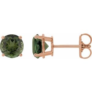 14K Rose Gold 6 mm Natural Green Tourmaline Earrings