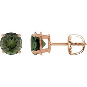 14K Rose Gold 6 mm Natural Green Tourmaline Earrings