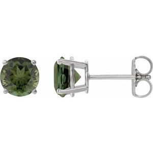 14K White Gold 6 mm Natural Green Tourmaline Earrings