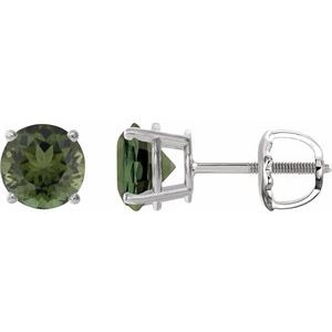 Platinum 6 mm Natural Green Tourmaline Earrings