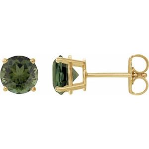 14K Yellow Gold 6 mm Natural Green Tourmaline Earrings