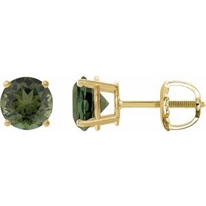 14K Yellow Gold 6 mm Natural Green Tourmaline Earrings