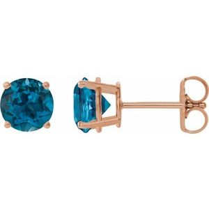 14K Rose Gold 6 mm Natural London Blue Topaz Earrings