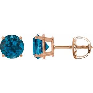 14K Rose Gold 6 mm Natural London Blue Topaz Earrings