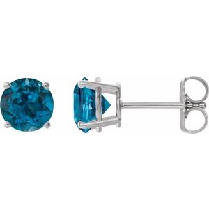 Sterling Silver 6 mm Natural London Blue Topaz Earrings