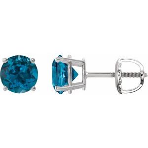 Sterling Silver 6 mm Natural London Blue Topaz Earrings