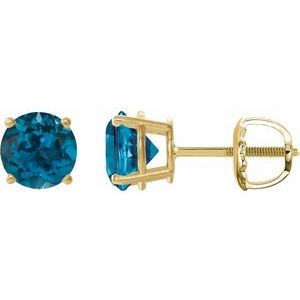 14K Yellow Gold 7 mm Natural London Blue Topaz Earrings
