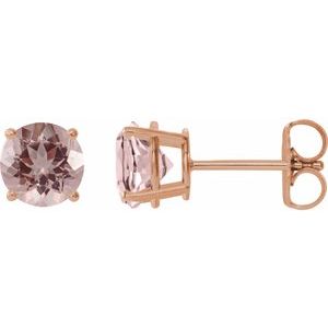 14K Rose Gold 7 mm Natural Pink Morganite Earrings
