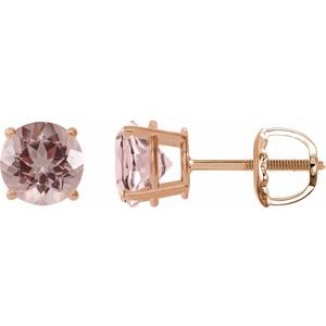 14K Rose 7 mm Natural Pink Morganite Earrings
