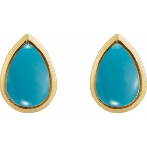 14K Yellow Gold Natural Turquoise Cabochon Earrings – image 2