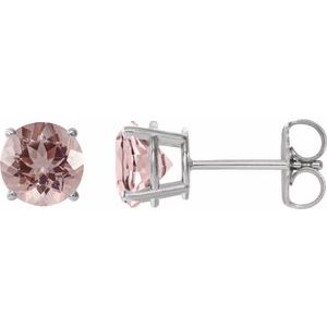 14K White Gold 7 mm Natural Pink Morganite Earrings