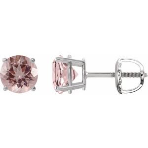 Sterling Silver 6 mm Natural Pink Morganite Earrings