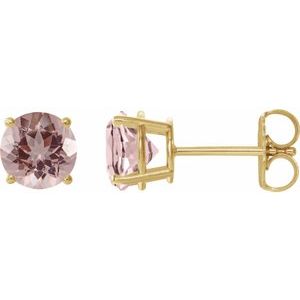 14K Yellow Gold 7 mm Natural Pink Morganite Earrings
