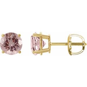 14K Yellow Gold 7 mm Natural Pink Morganite Earrings