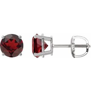 Sterling Silver 6 mm Natural Mozambique Garnet Earrings