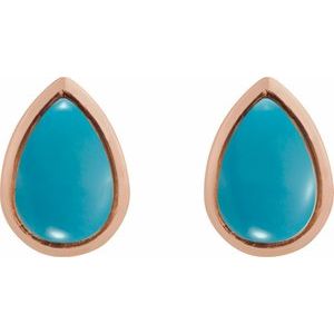 14K Rose Gold Natural Turquoise Cabochon Earrings – image 2