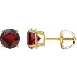 14K Yellow Gold 8 mm Natural Mozambique Garnet Earrings
