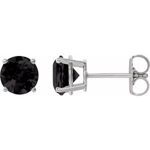 Platinum 8 mm Natural Black Onyx Earrings