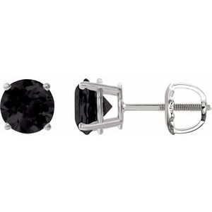 Platinum 8 mm Natural Black Onyx Earrings