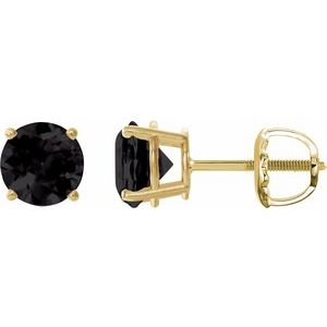 14K Yellow Gold 6 mm Natural Black Onyx Earrings