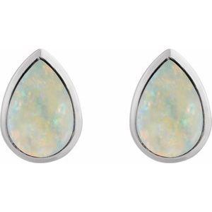 Platinum Lab-Grown White Opal Cabochon Earrings – image 2