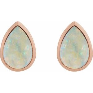 14K Rose Gold Lab-Grown White Opal Cabochon Earrings – image 2