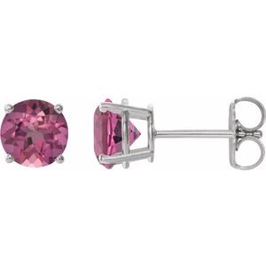 14K White Gold 6 mm Natural Pink Tourmaline Earrings