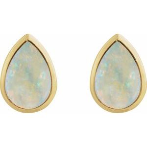 14K Yellow Gold Lab-Grown White Opal Cabochon Earrings – image 2