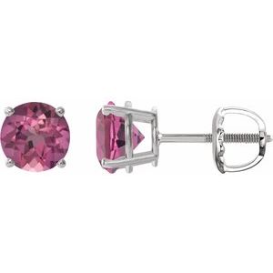 Platinum 6 mm Natural Pink Tourmaline Earrings