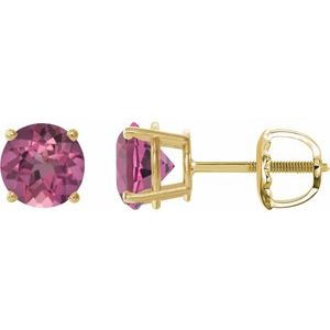 14K Yellow 6 mm Natural Pink Tourmaline Earrings
