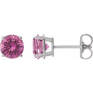 Platinum 8 mm Lab-Grown Pink Sapphire Earrings