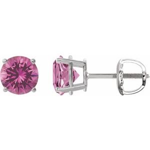 Sterling Silver 7 mm Lab-Grown Pink Sapphire Earrings