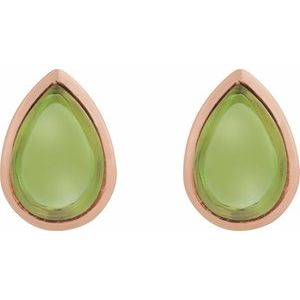 14K Rose Gold Natural Peridot Cabochon Earrings