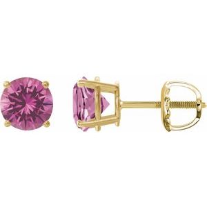 14K Yellow Gold 7 mm Lab-Grown Pink Sapphire Earrings
