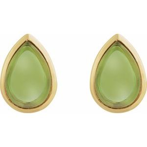 14K Yellow Gold Natural Peridot Cabochon Earrings