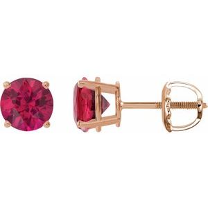 14K Rose Gold 8 mm Lab-Grown Ruby Earrings