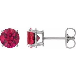 14K White Gold 7 mm Lab-Grown Ruby Earrings