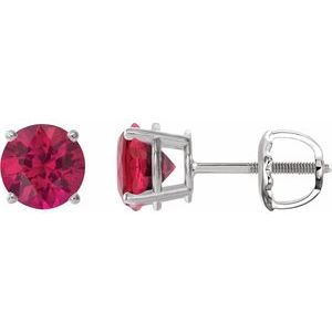 Platinum 8 mm Lab-Grown Ruby Earrings