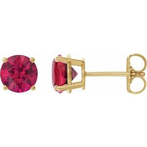 14K Yellow Gold 7 mm Lab-Grown Ruby Earrings