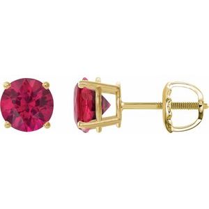 14K Yellow 7 mm Lab-Grown Ruby Earrings