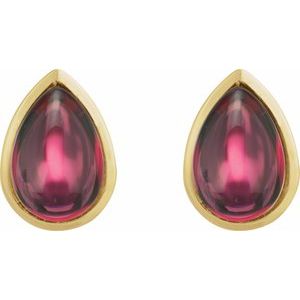 14K Yellow Gold Natural Rhodolite Garnet Cabochon Earrings – image 2