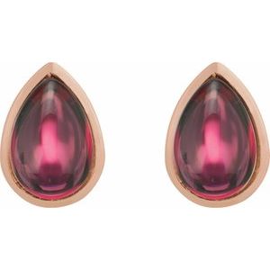 14K Rose Gold Natural Rhodolite Garnet Cabochon Earrings – image 2