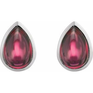 Platinum Natural Rhodolite Garnet Cabochon Earrings – image 2