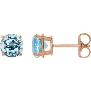 14K Rose Gold 6 mm Natural Sky Blue Topaz Earrings