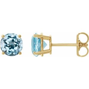 14K Yellow Gold 6 mm Natural Sky Blue Topaz Earrings