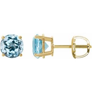 14K Yellow Gold 8 mm Natural Sky Blue Topaz Earrings