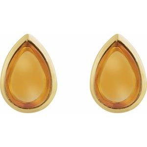 14K Yellow Gold Natural Citrine Cabochon Earrings – image 2
